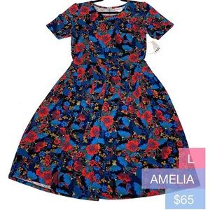 LuLaRoe Amelia Dress Black Bass Floral Large